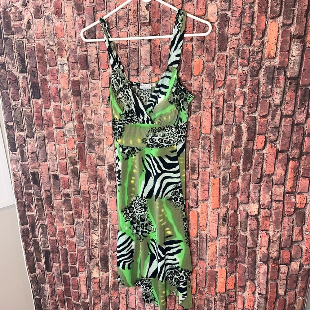 La Belle Green Animal Print Sleeveless Women Dress Size Large